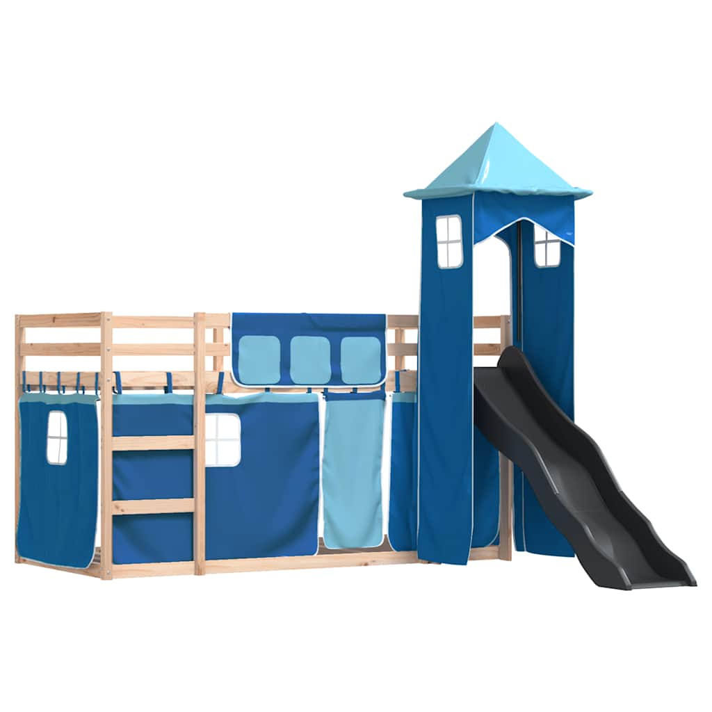 Lit superposé sans matelas avec toboggan et rideaux 80x200 cm - XIOS