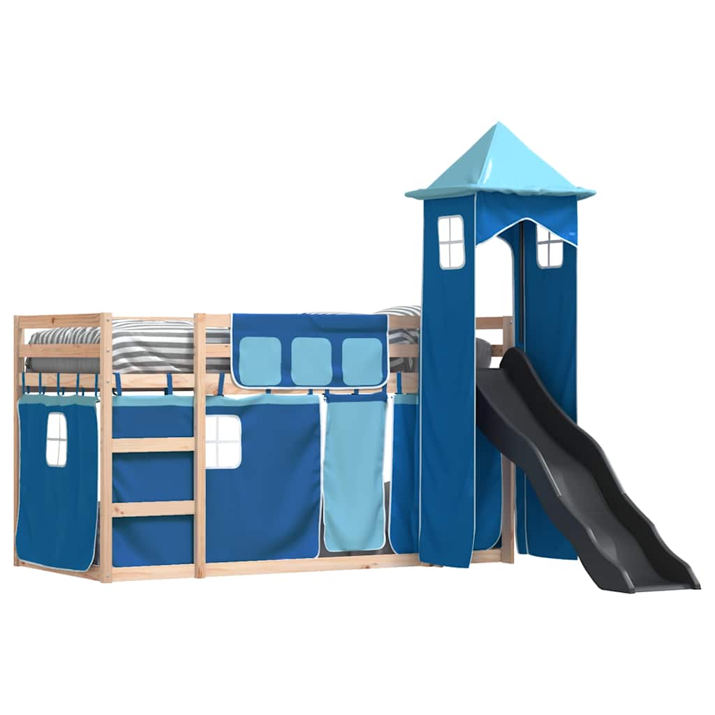 Lit superposé sans matelas avec toboggan et rideaux 80x200 cm - XIOS