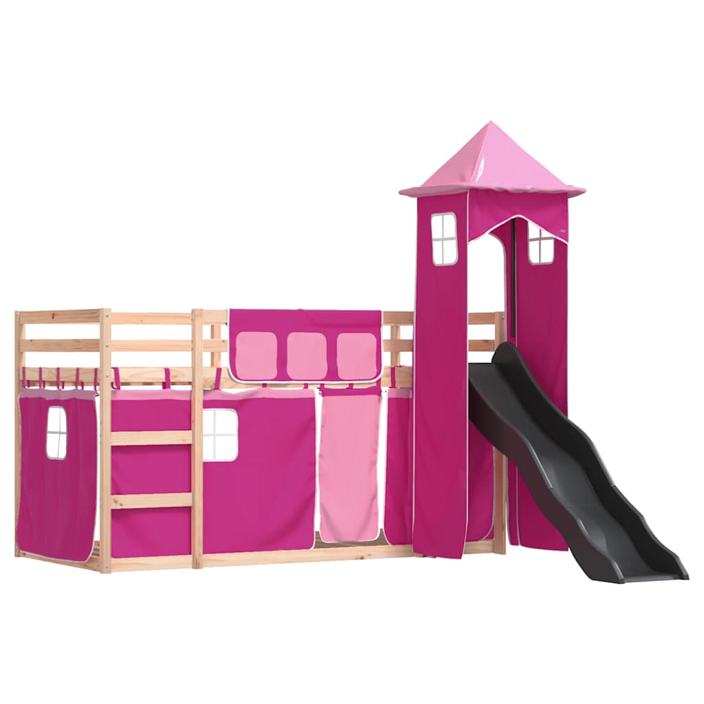 Lit superposé sans matelas avec toboggan et rideaux 80x200 cm - XIOS