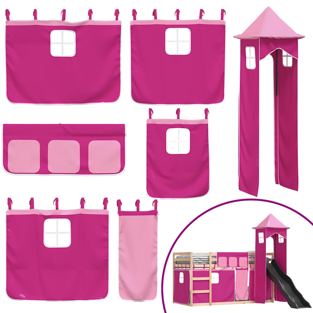 Lit superposé sans matelas avec toboggan et rideaux 80x200 cm - XIOS