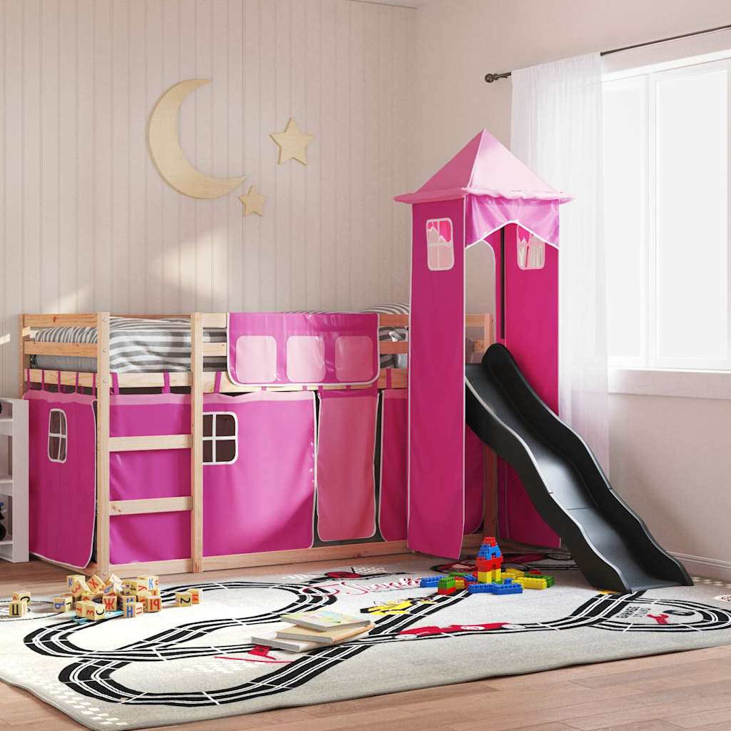 Lit superposé sans matelas avec toboggan et rideaux 80x200 cm - XIOS
