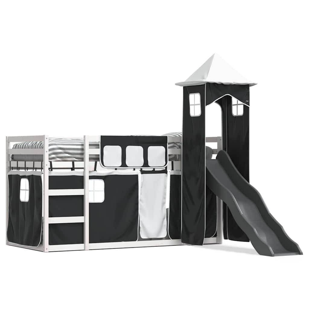 Lit superposé sans matelas avec toboggan blanc noir 90x190 cm - XIOS