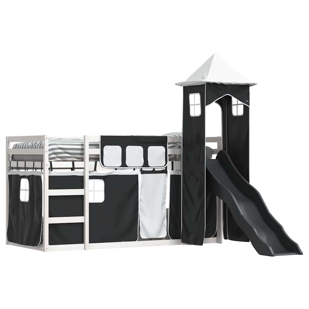 Lit superposé sans matelas avec toboggan blanc noir 90x190 cm - XIOS