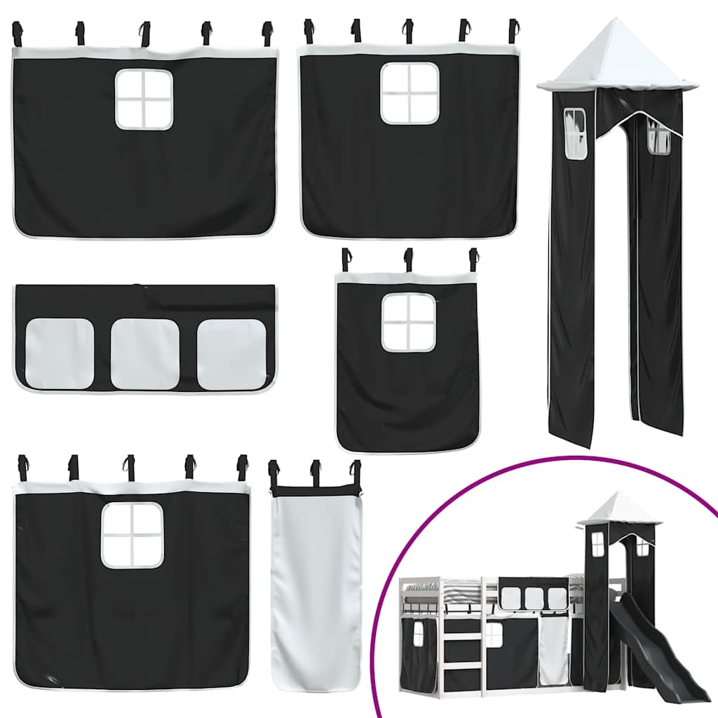 Lit superposé sans matelas avec toboggan blanc noir 90x190 cm - XIOS