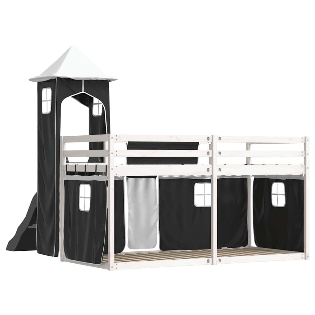 Lit superposé sans matelas avec toboggan blanc noir 90x190 cm - XIOS