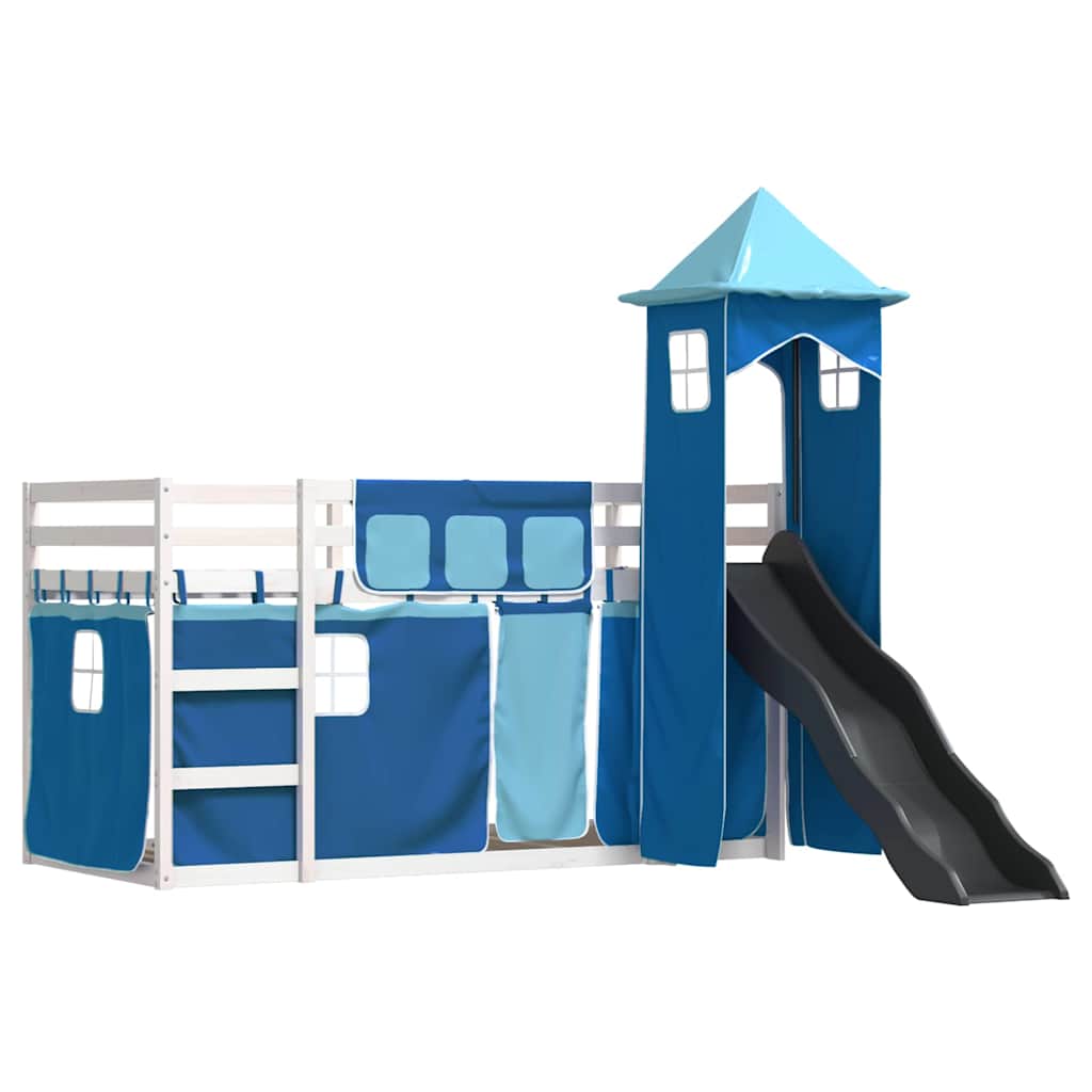 Lit superposé sans matelas avec toboggan et rideaux 90x190 cm - XIOS
