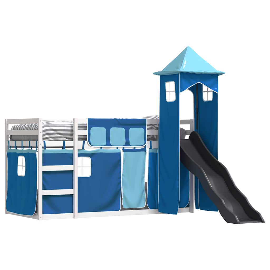 Lit superposé sans matelas avec toboggan et rideaux 90x190 cm - XIOS