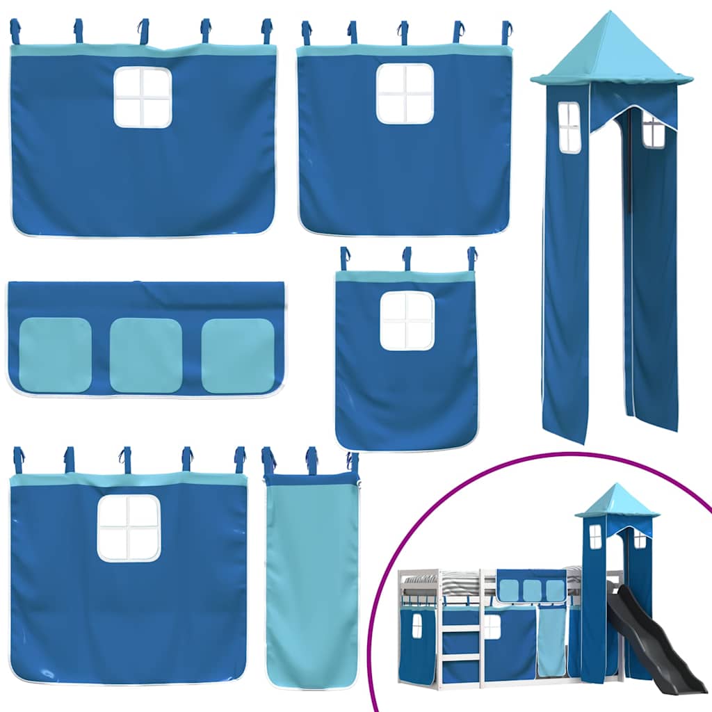 Lit superposé sans matelas avec toboggan et rideaux 90x190 cm - XIOS