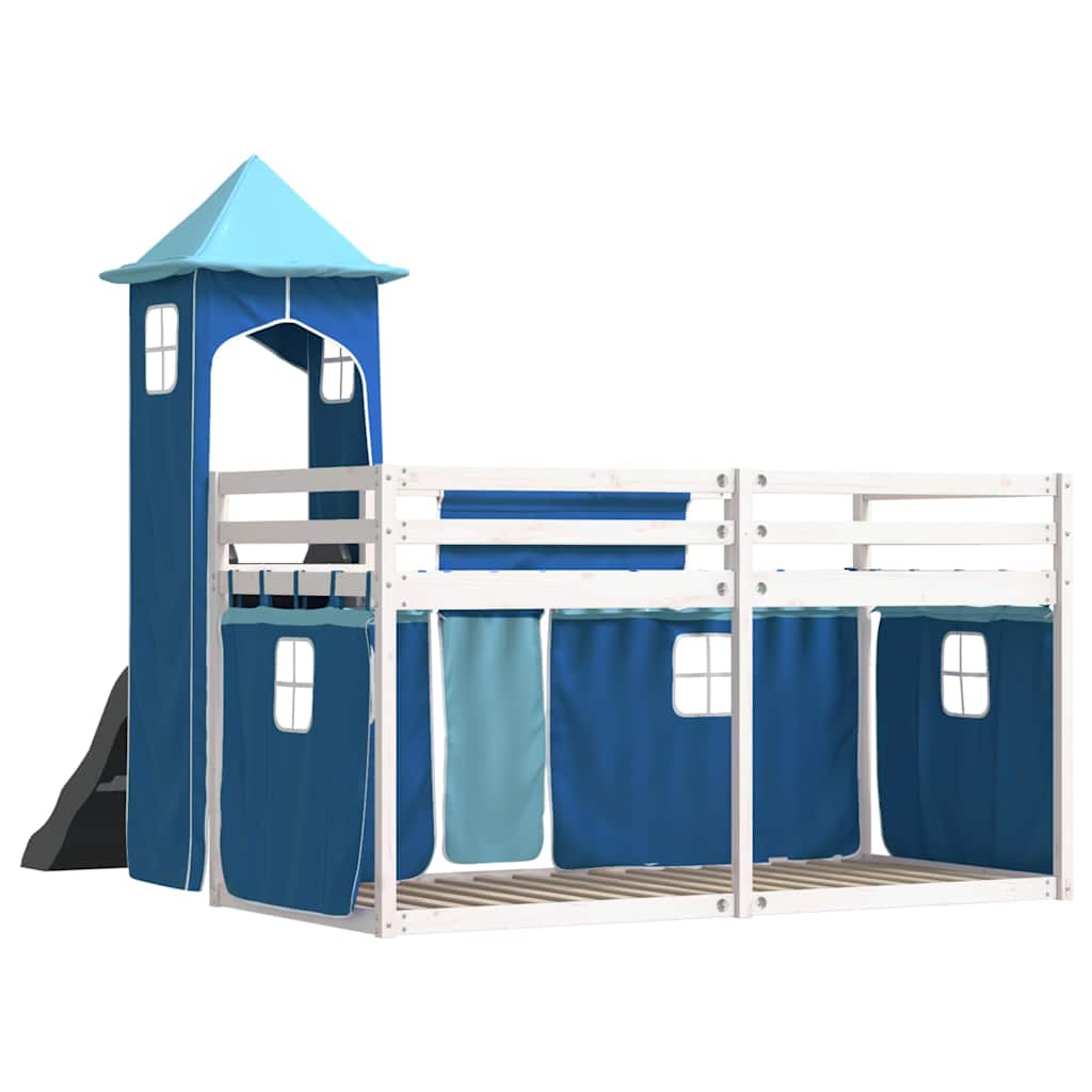 Lit superposé sans matelas avec toboggan et rideaux 90x190 cm - XIOS