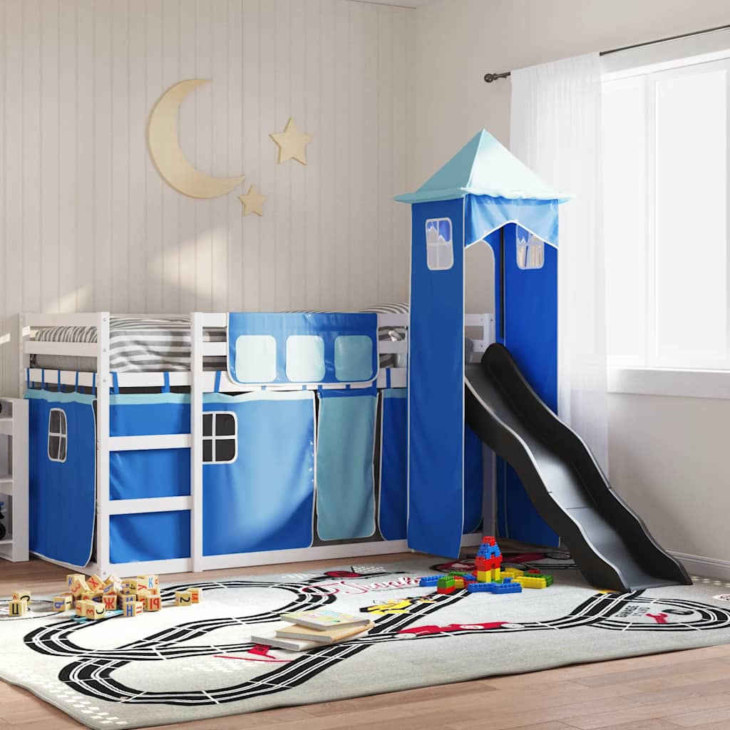 Lit superposé sans matelas avec toboggan et rideaux 90x190 cm - XIOS