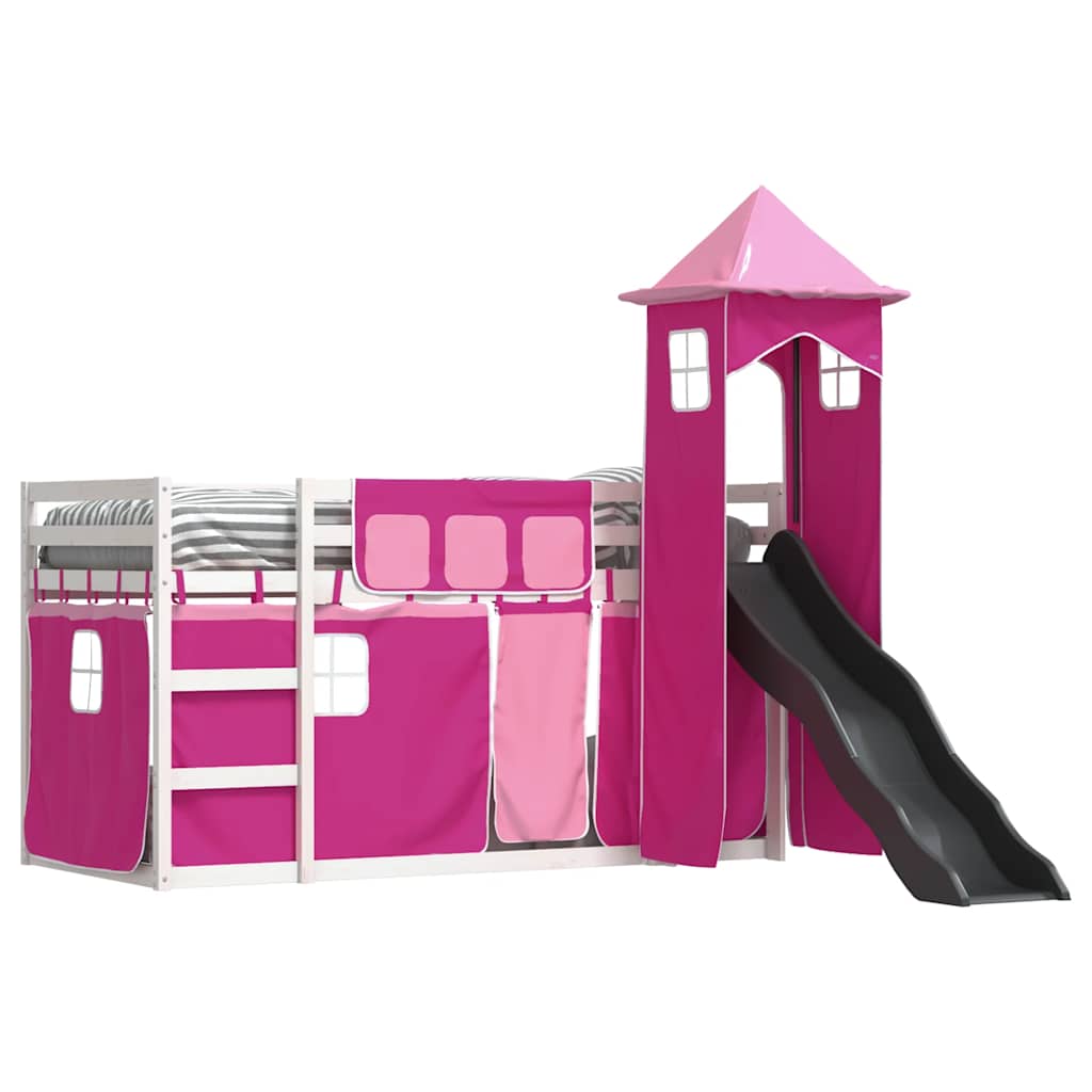 Lit superposé sans matelas avec toboggan et rideaux 90x190 cm - XIOS