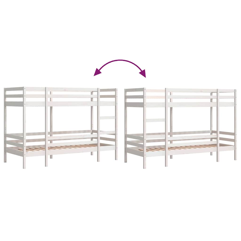 Lit superposé sans matelas blanc 90x200 cm bois de pin massif - XIOS