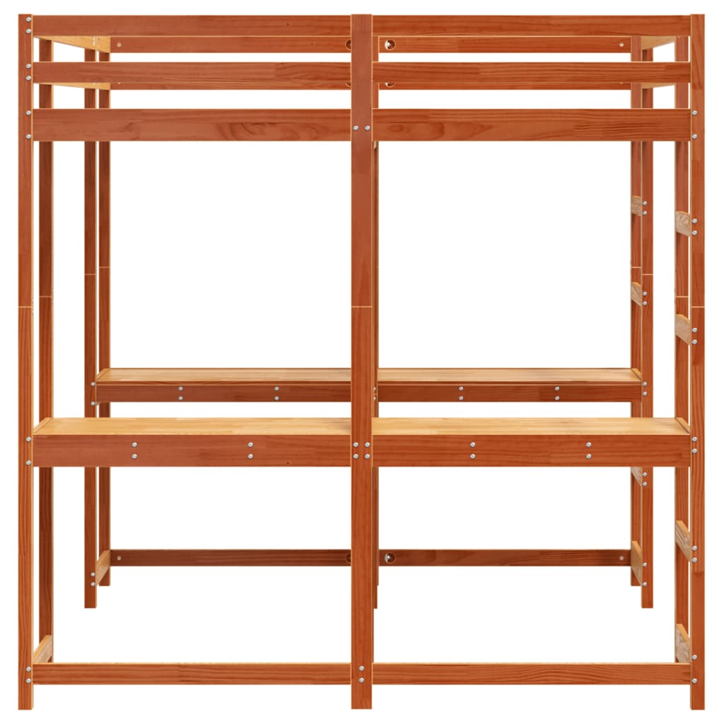Lit superposé et bureau et échelle 160x200cm bois de pin massif - XIOS