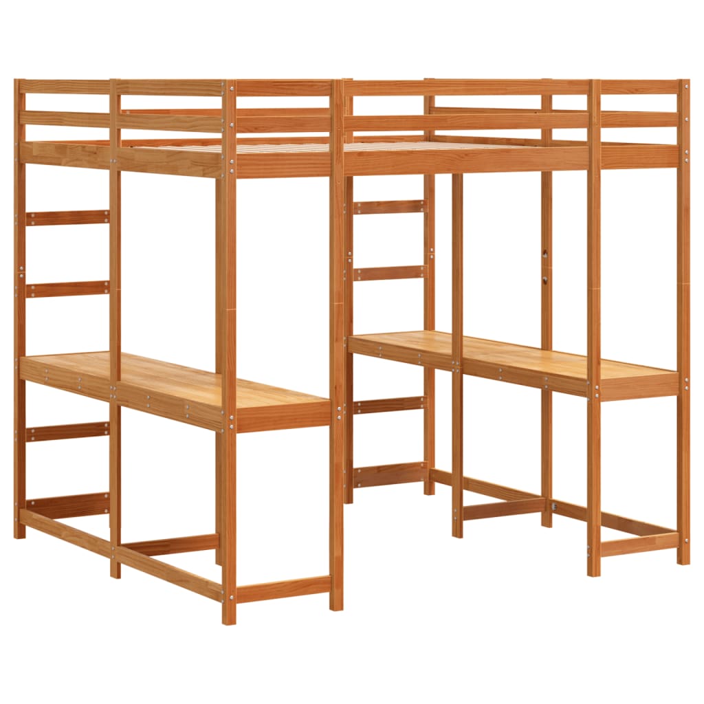 Lit superposé et bureau et échelle 160x200cm bois de pin massif - XIOS