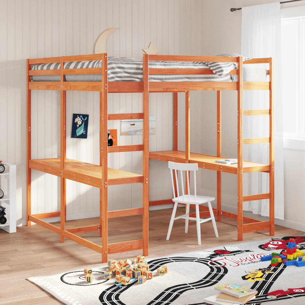 Lit superposé et bureau et échelle 160x200cm bois de pin massif - XIOS