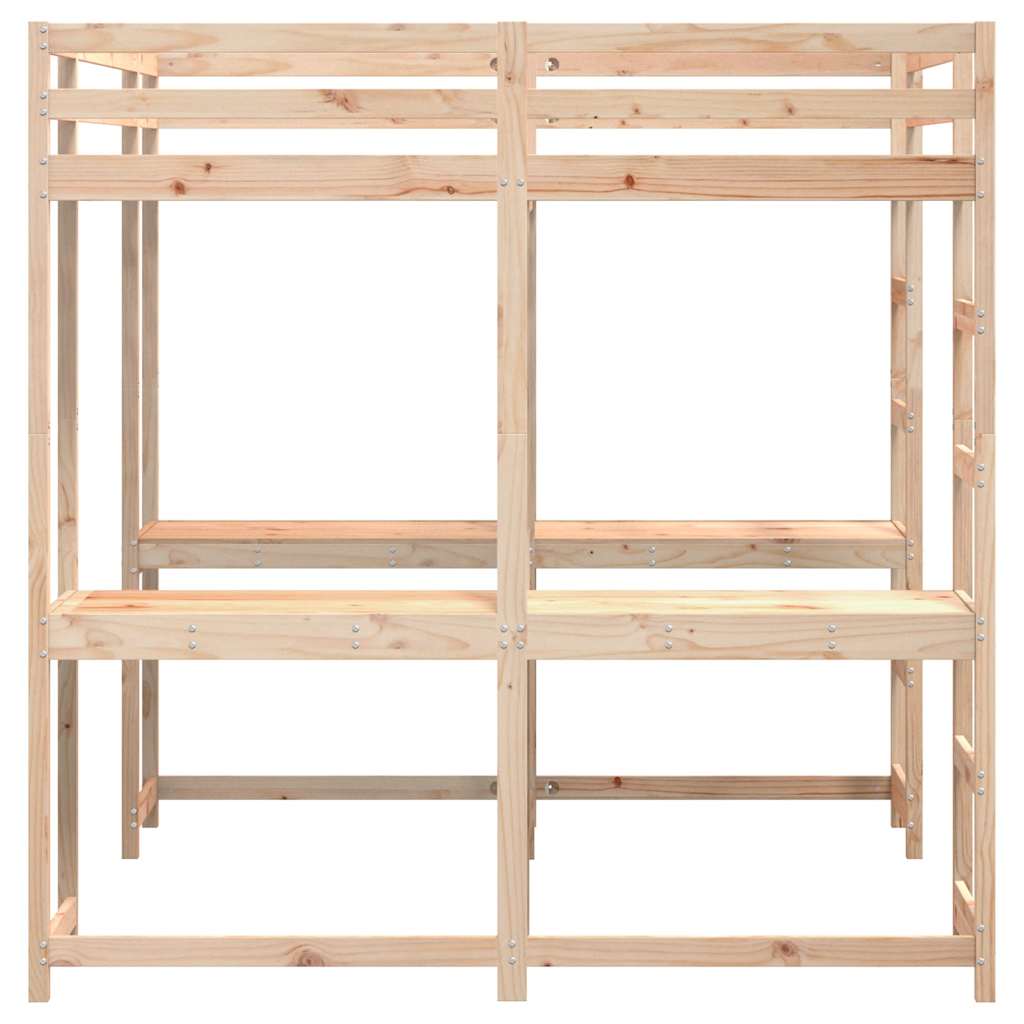 Lit superposé et bureau et échelle 140x200cm bois de pin massif - XIOS