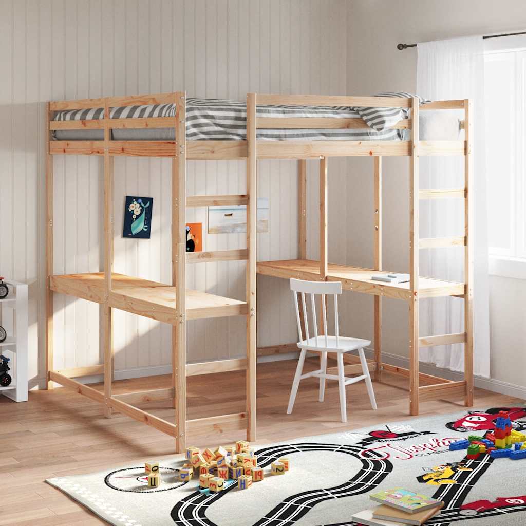 Lit superposé et bureau et échelle 140x200cm bois de pin massif - XIOS