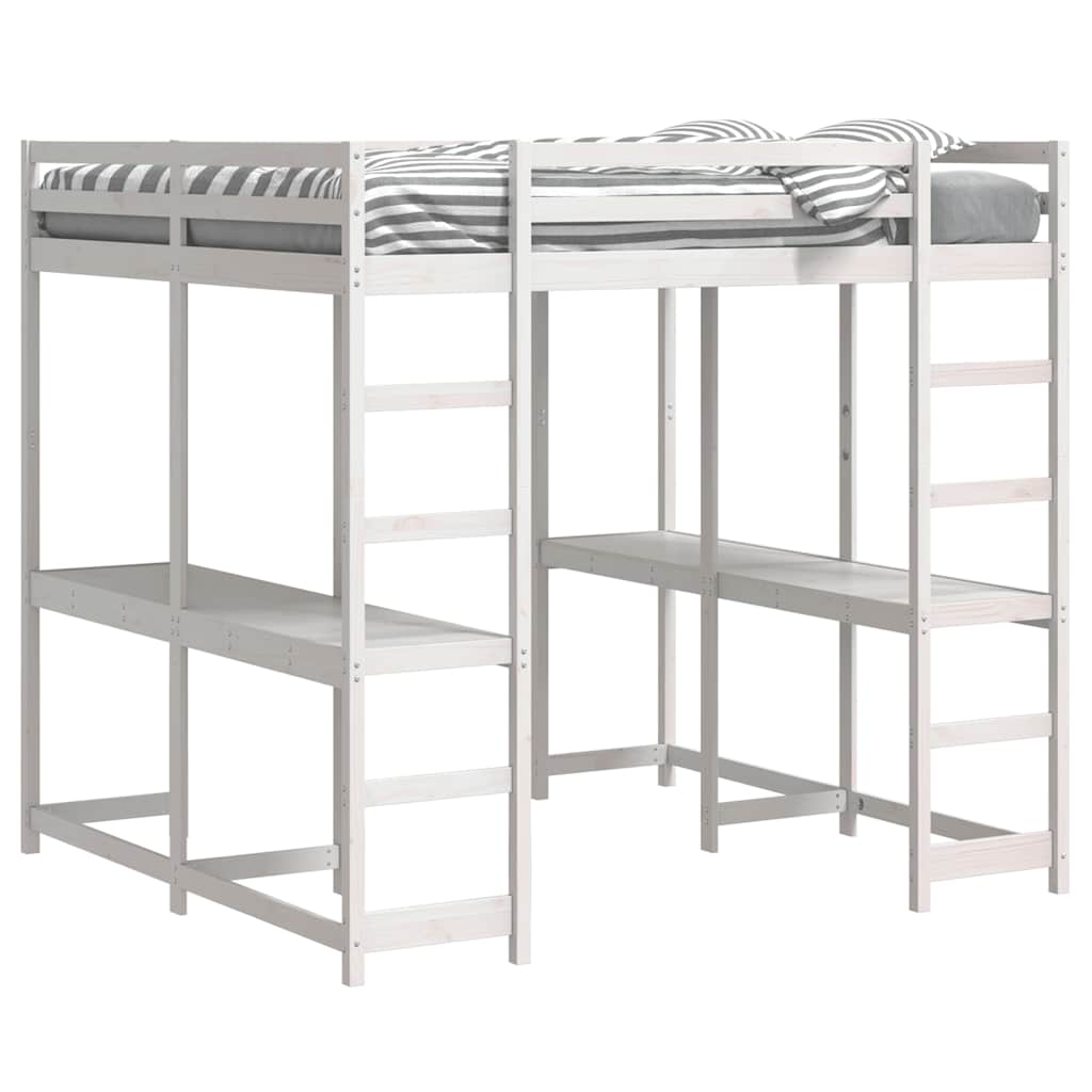 Lit superposé et bureau et échelle 140x200cm bois de pin massif - XIOS