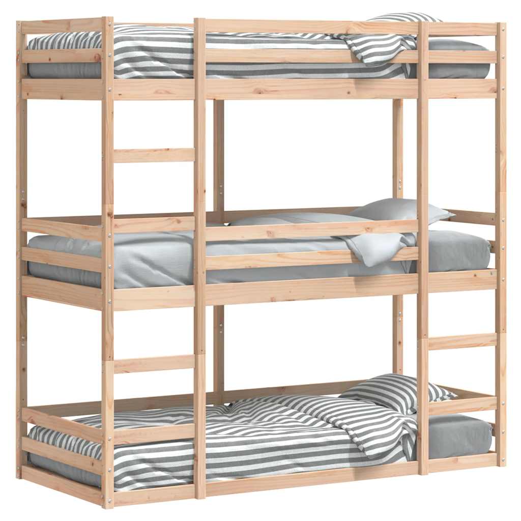 Lit superposé triple sans matelas 80x200 cm bois de pin massif - XIOS