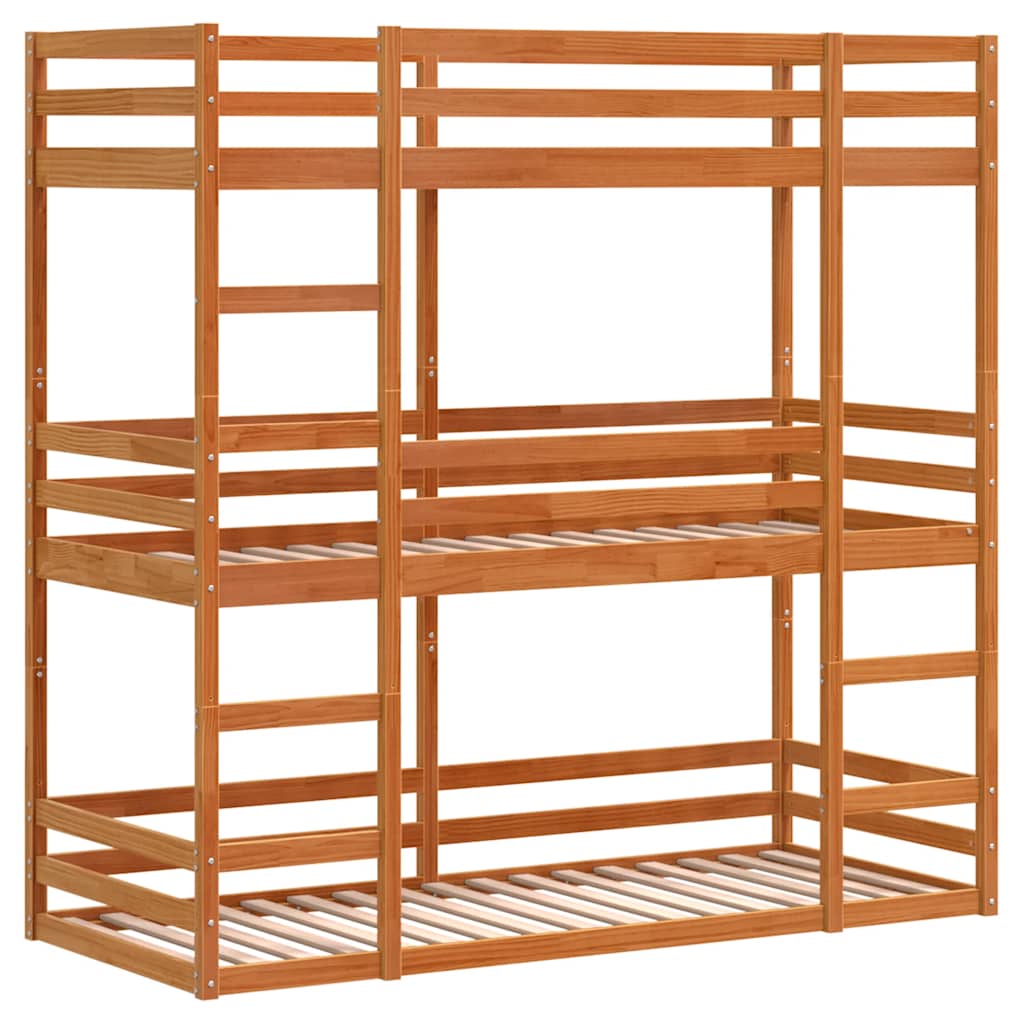 Lit superposé triple sans matelas 80x200 cm bois de pin massif - XIOS