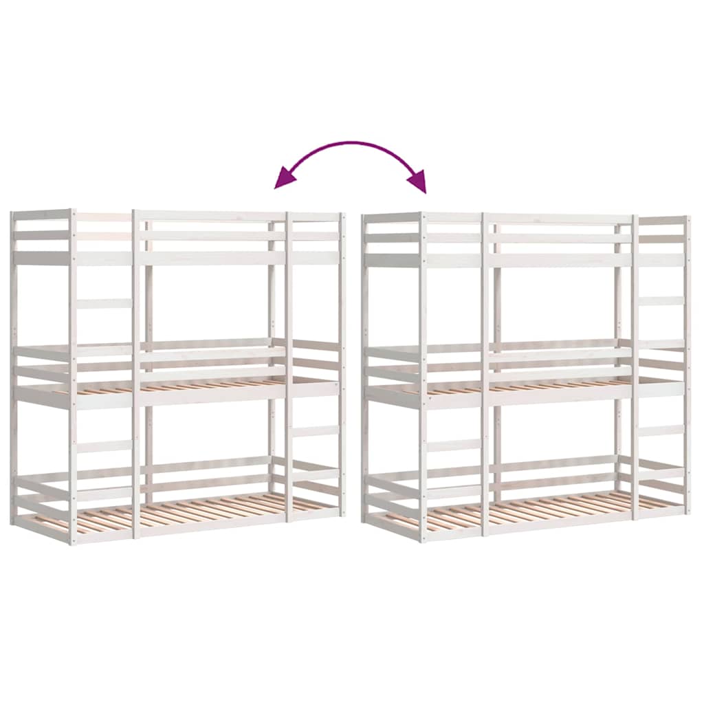 Lit superposé triple sans matelas 90x200 cm bois de pin massif - XIOS