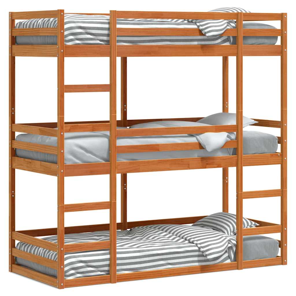 Lit superposé triple sans matelas 90x200 cm bois de pin massif - XIOS