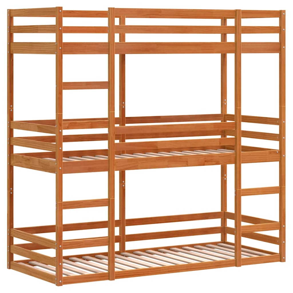 Lit superposé triple sans matelas 90x200 cm bois de pin massif - XIOS