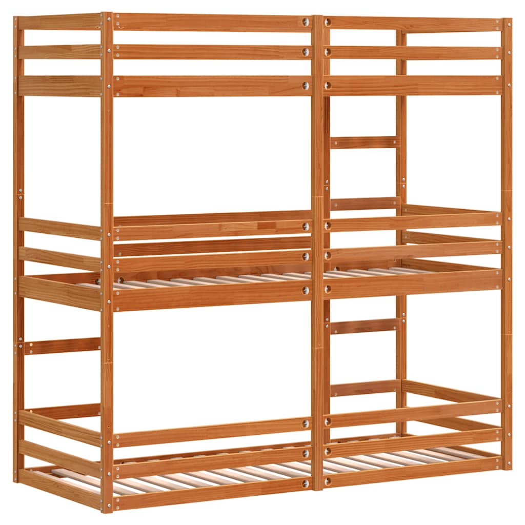 Lit superposé triple sans matelas 90x200 cm bois de pin massif - XIOS
