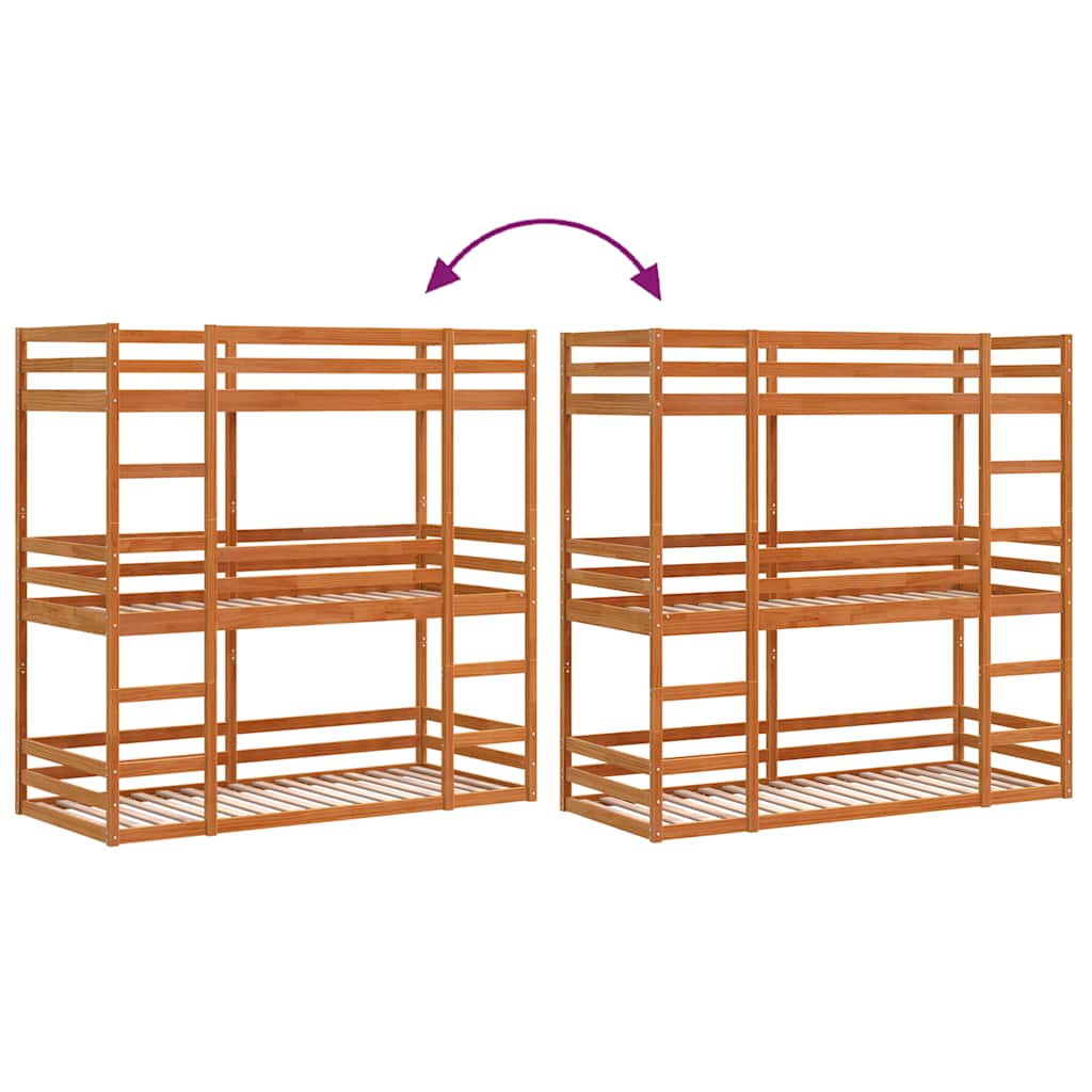 Lit superposé triple sans matelas 90x200 cm bois de pin massif - XIOS