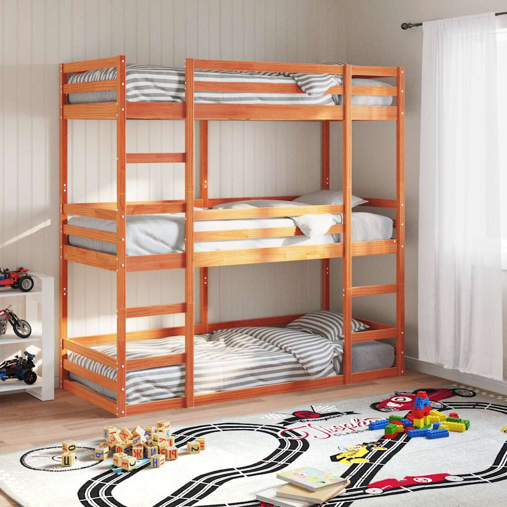 Lit superposé triple sans matelas 90x200 cm bois de pin massif - XIOS