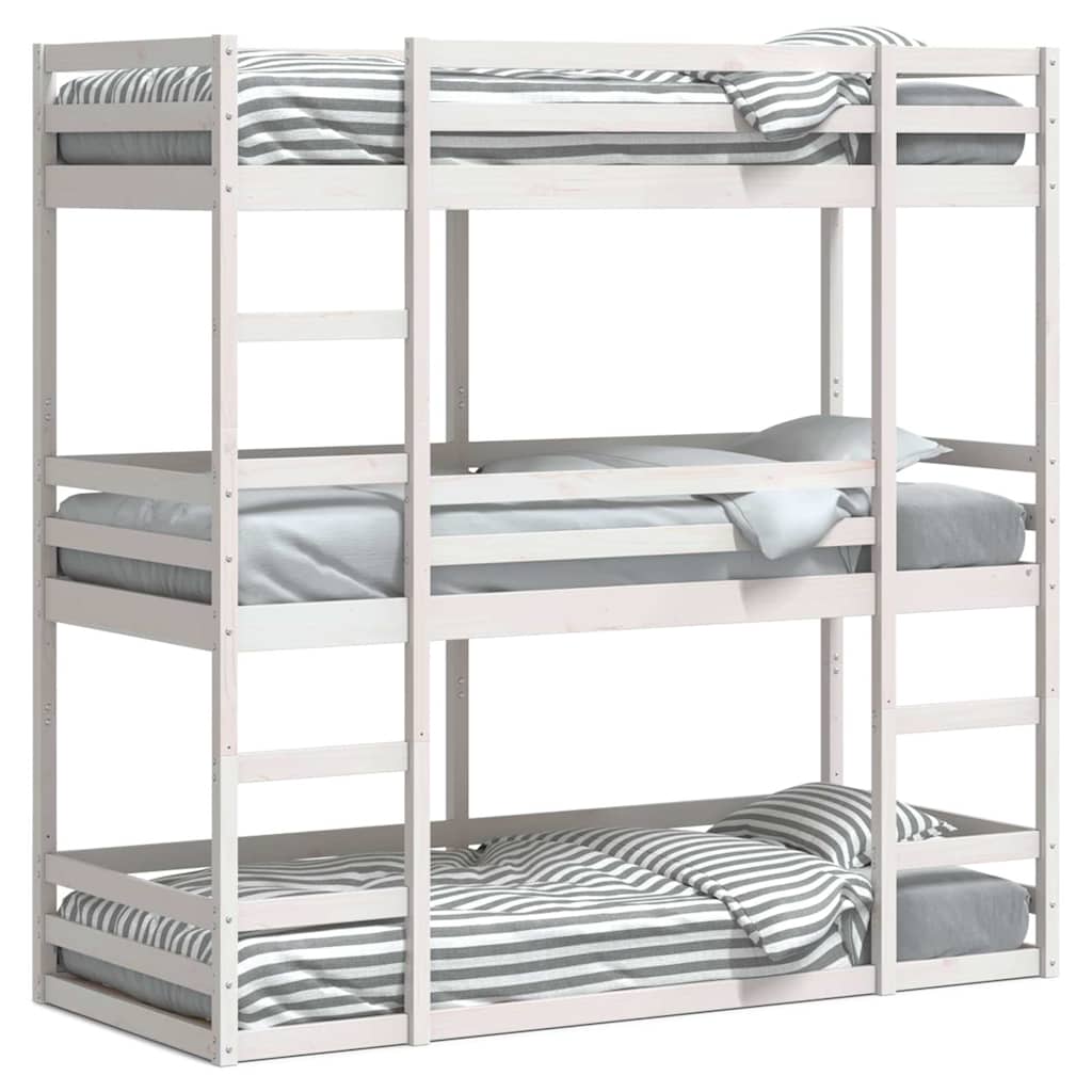 Lit superposé triple sans matelas 90x190 cm bois de pin massif - XIOS