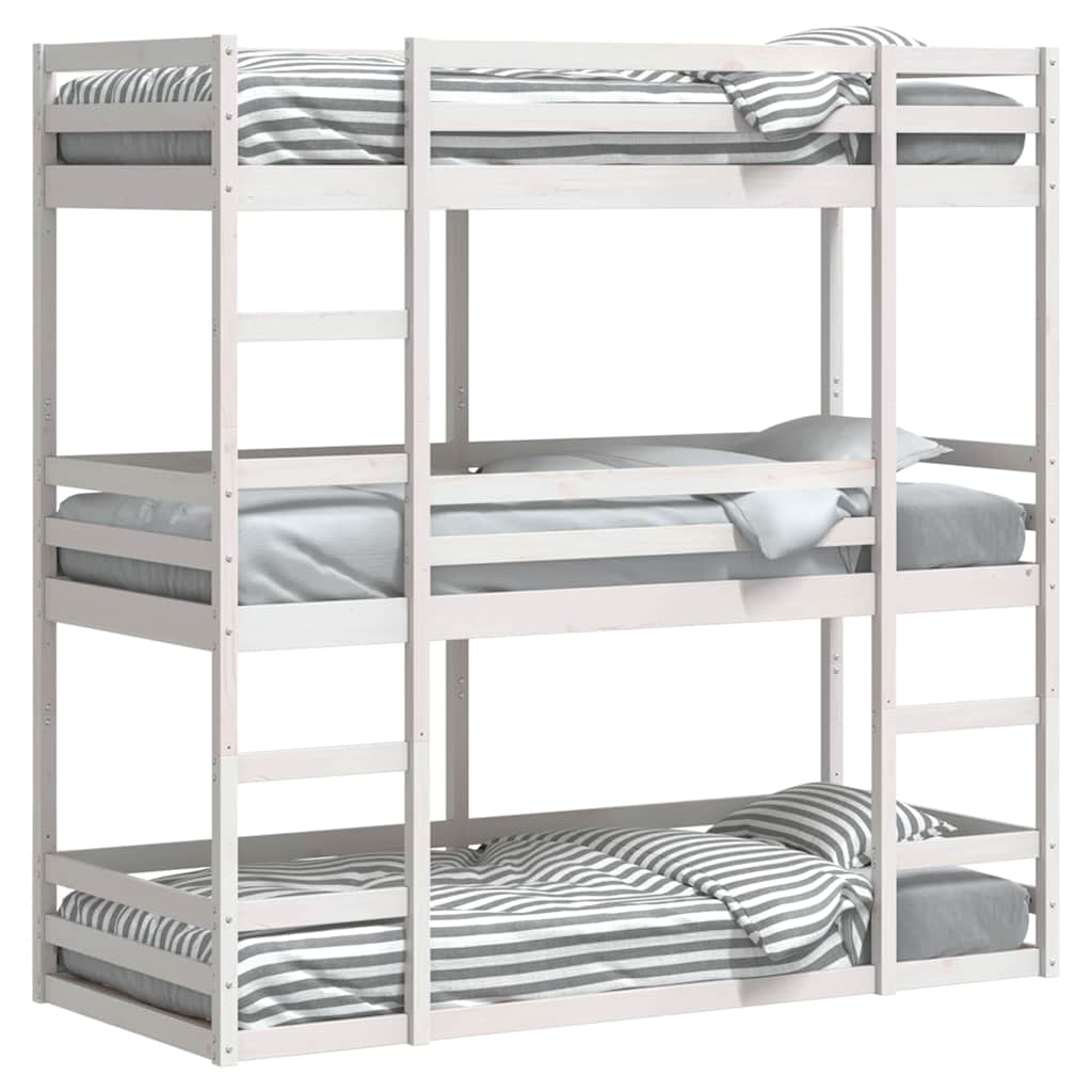 Lit superposé triple sans matelas 90x190 cm bois de pin massif - XIOS