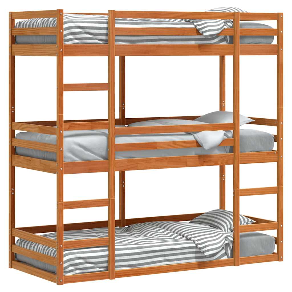 Lit superposé triple sans matelas 90x190 cm bois de pin massif - XIOS