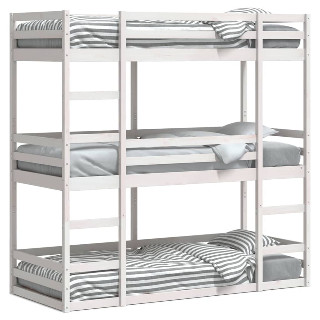 Lit superposé triple sans matelas 75x190 cm bois de pin massif - XIOS