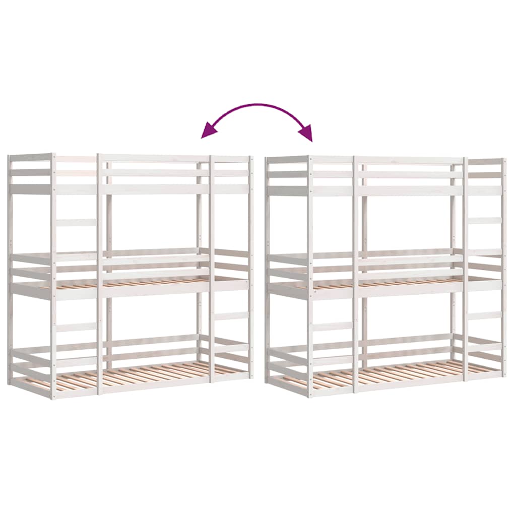 Lit superposé triple sans matelas 75x190 cm bois de pin massif - XIOS