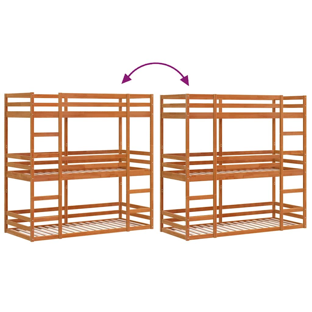 Lit superposé triple sans matelas 75x190 cm bois de pin massif - XIOS