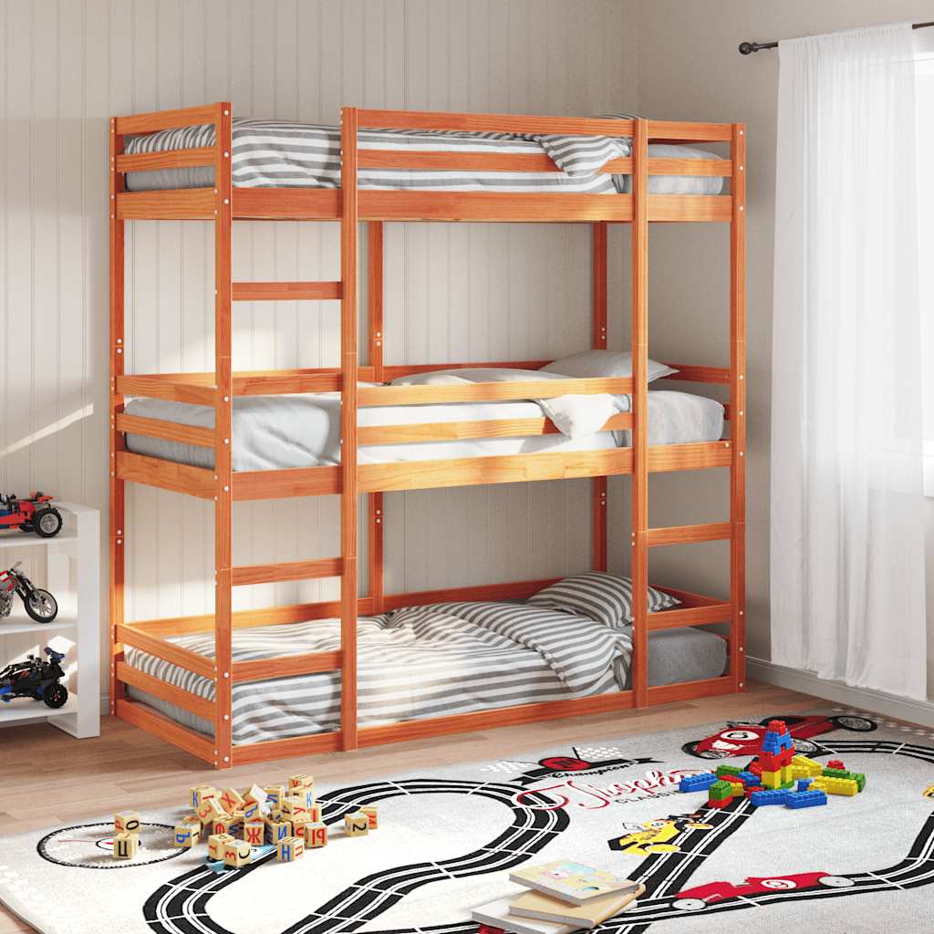 Lit superposé triple sans matelas 75x190 cm bois de pin massif - XIOS