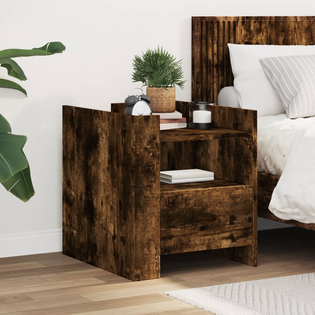 Table de chevet chêne fumé 45x50x50 cm bois d'ingénierie - XIOS