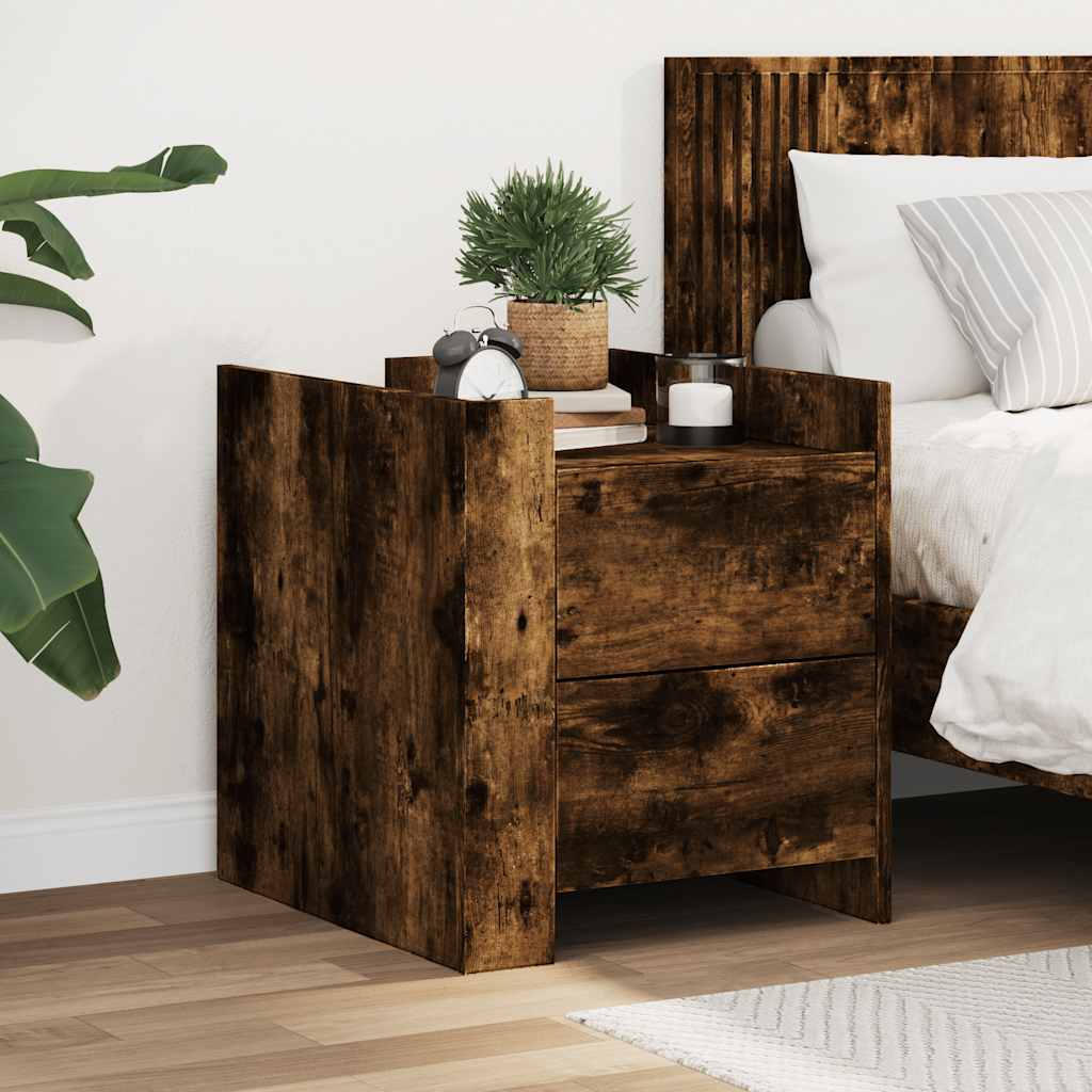Table de chevet chêne fumé 45x50x50 cm bois d'ingénierie - XIOS