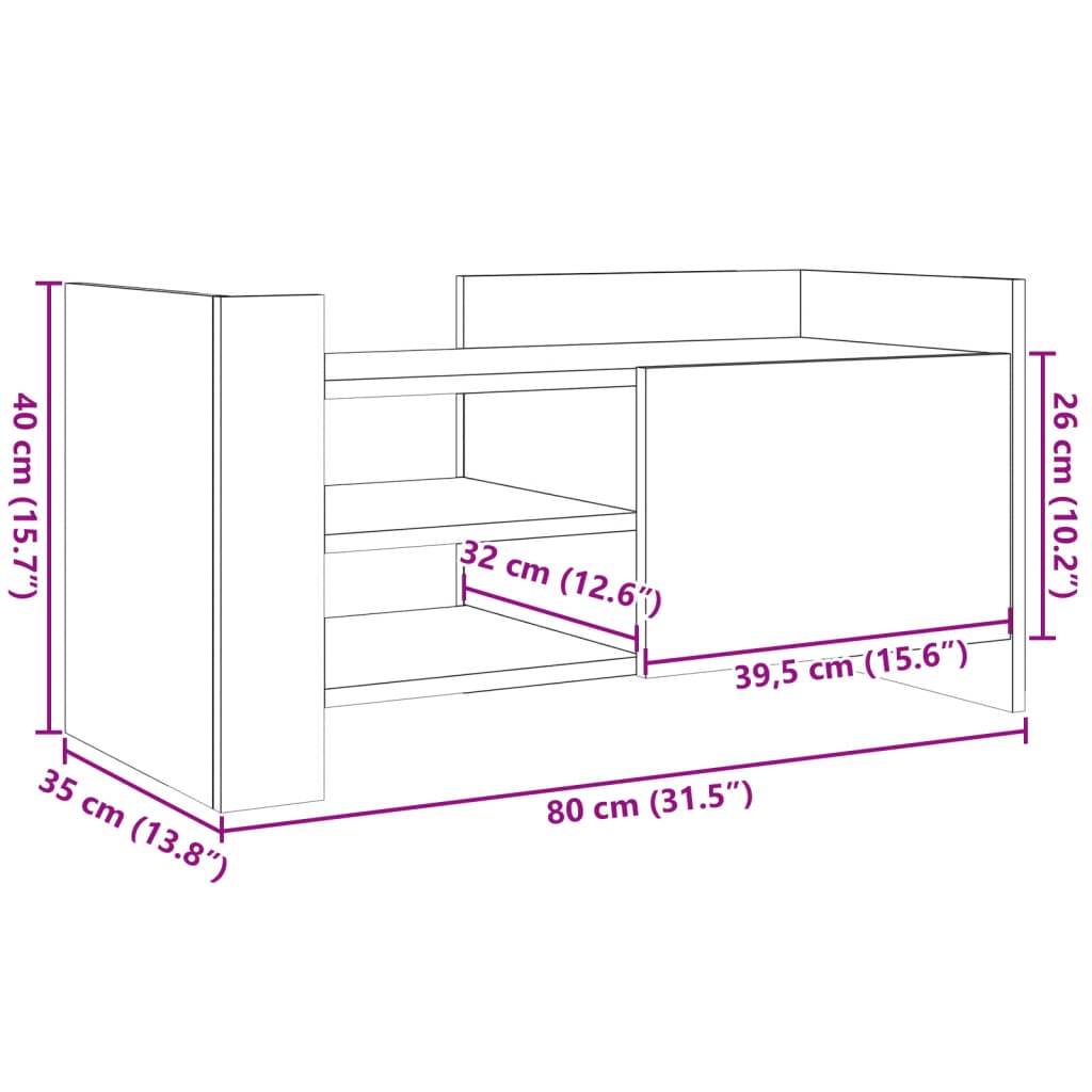 Meuble TV sonoma gris 80x35x40 cm bois d'ingénierie - XIOS