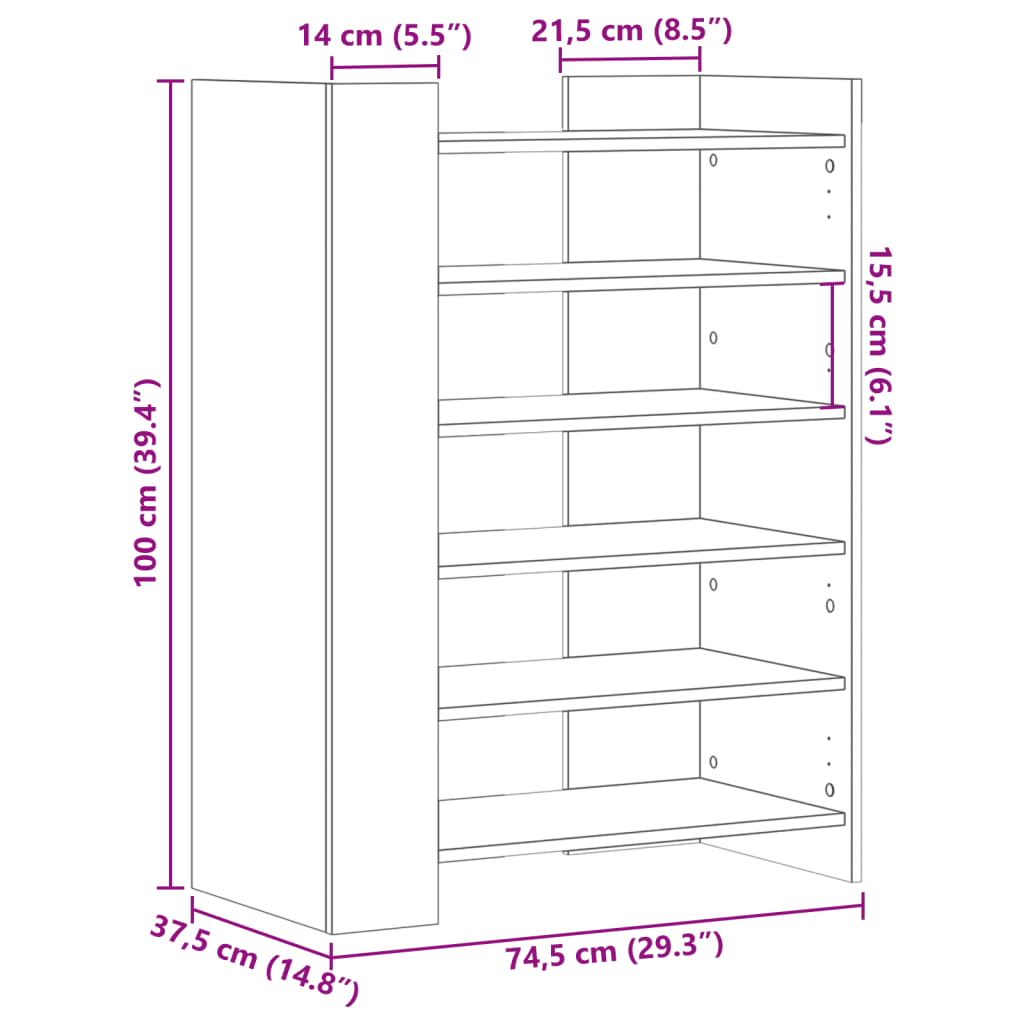 Armoire à chaussures noir 74,5x37,5x100 cm bois d'ingénierie - XIOS