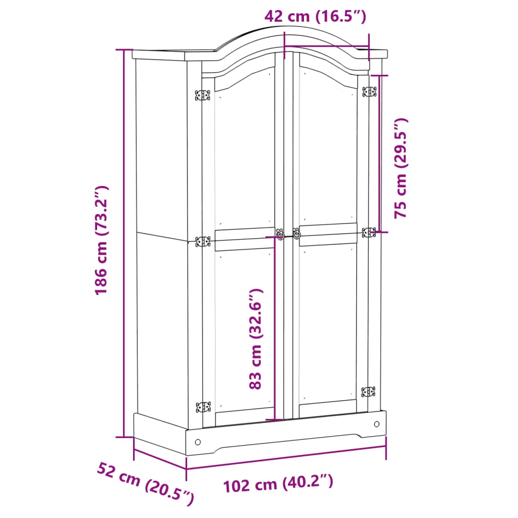 Garde-robe Corona blanc 102x52x186 cm bois de pin massif - XIOS