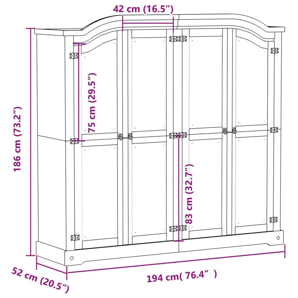 Garde-robe Corona blanc 194x52x186 cm bois de pin massif - XIOS