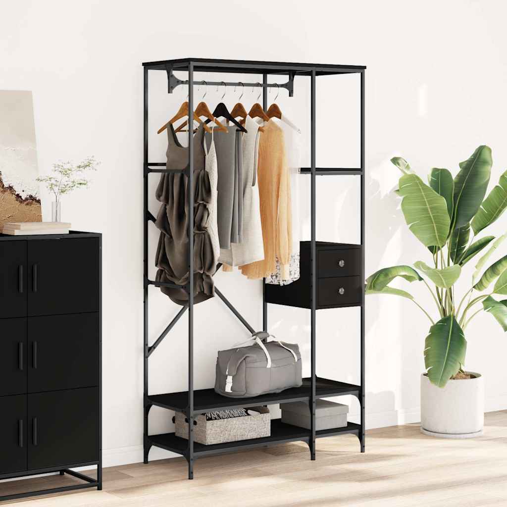 Porte-vêtements avec étagères noir bois d'ingénierie - XIOS