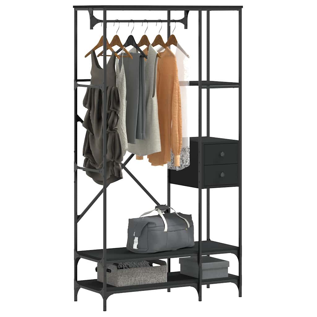 Porte-vêtements avec étagères noir bois d'ingénierie - XIOS