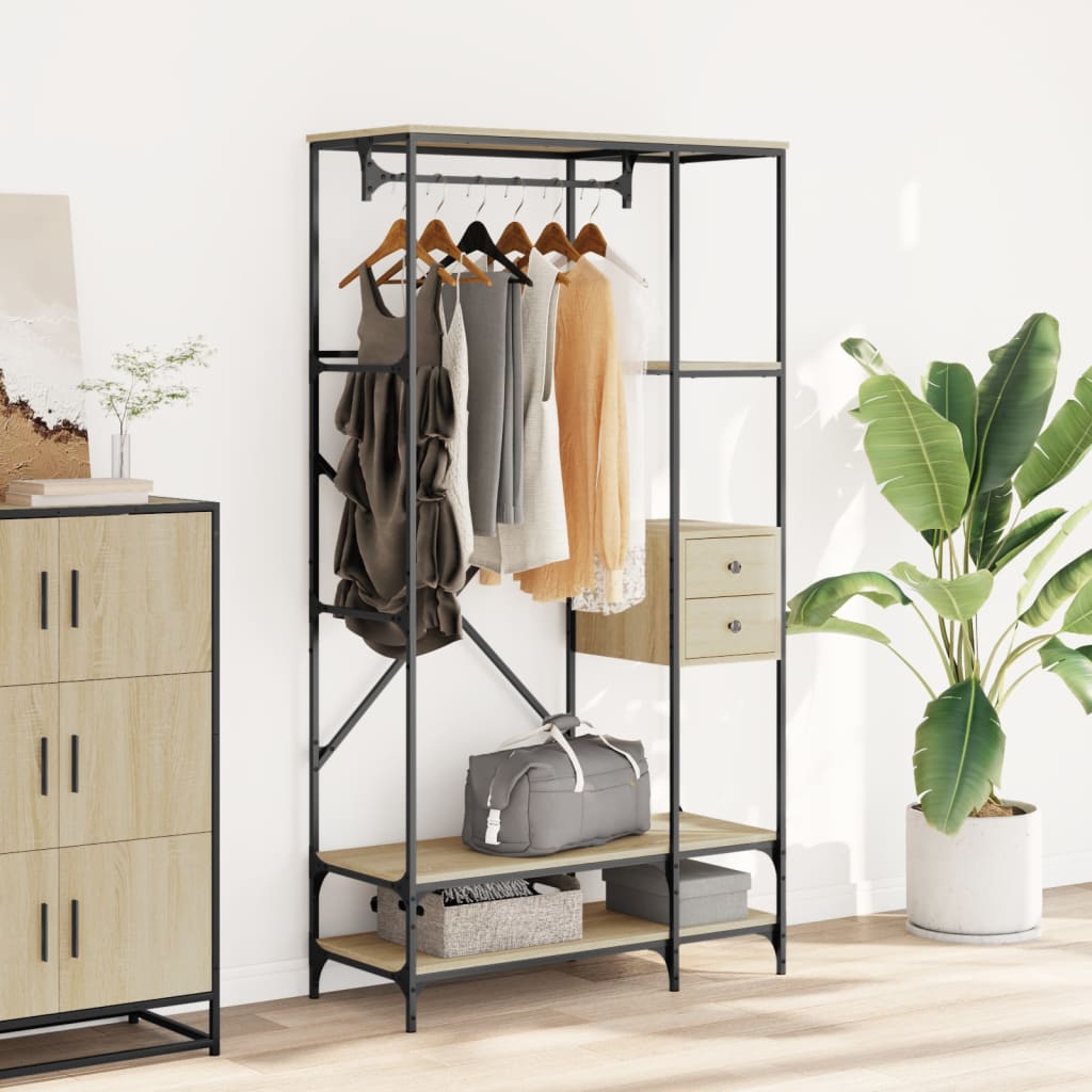 Porte-vêtements avec étagères chêne sonoma bois d'ingénierie - XIOS