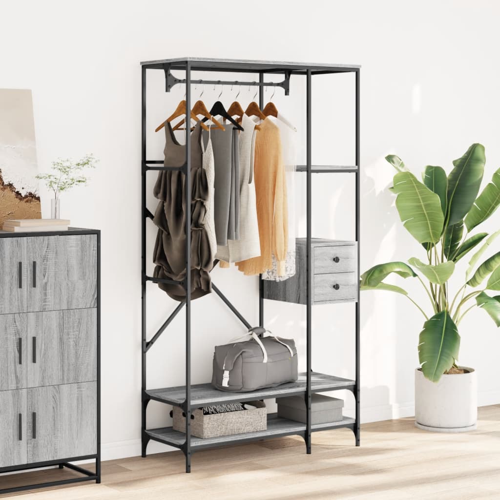 Porte-vêtements avec étagères sonoma gris bois d'ingénierie - XIOS