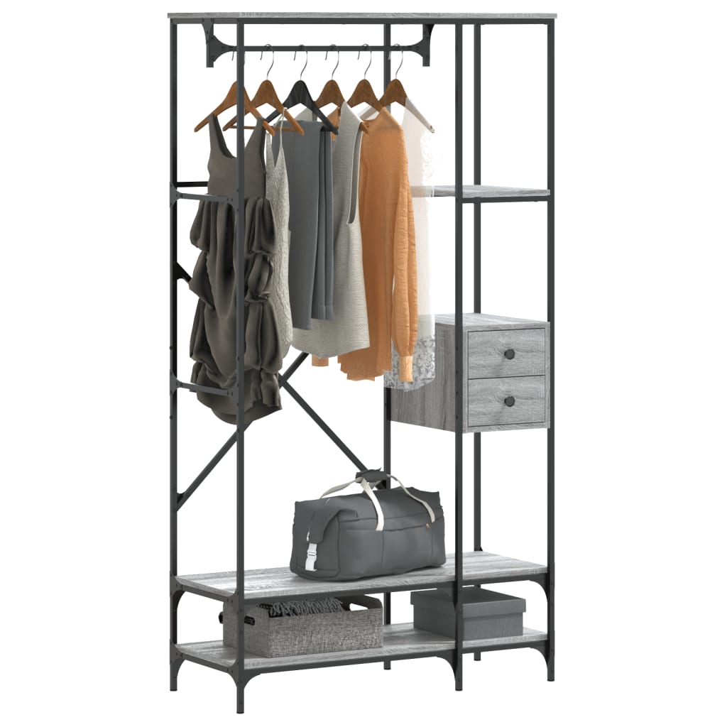 Porte-vêtements avec étagères sonoma gris bois d'ingénierie - XIOS