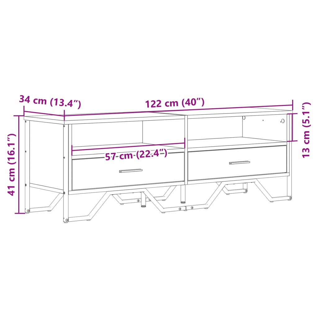Meuble TV chêne fumé 122x34x41 cm bois d'ingénierie - XIOS