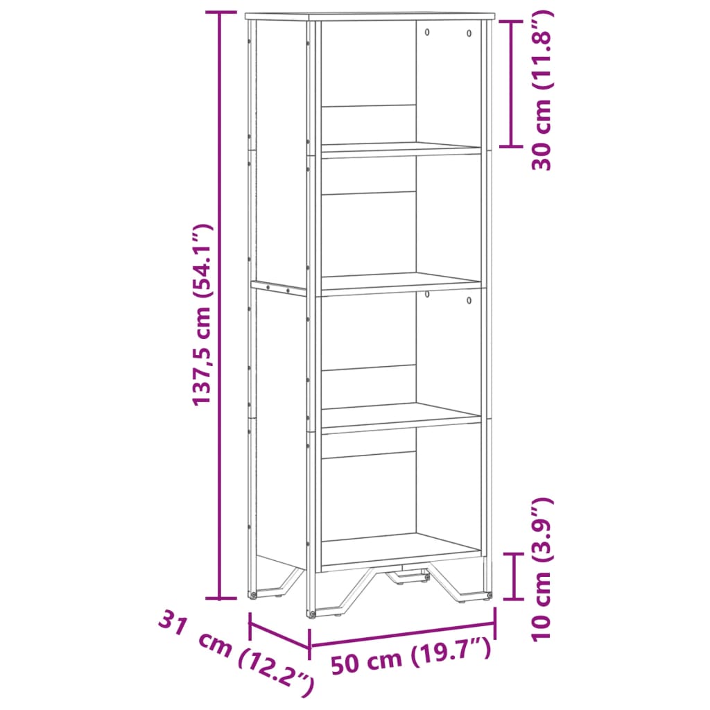 Bibliothèque sonoma gris 50x31x137,5 cm bois d'ingénierie - XIOS